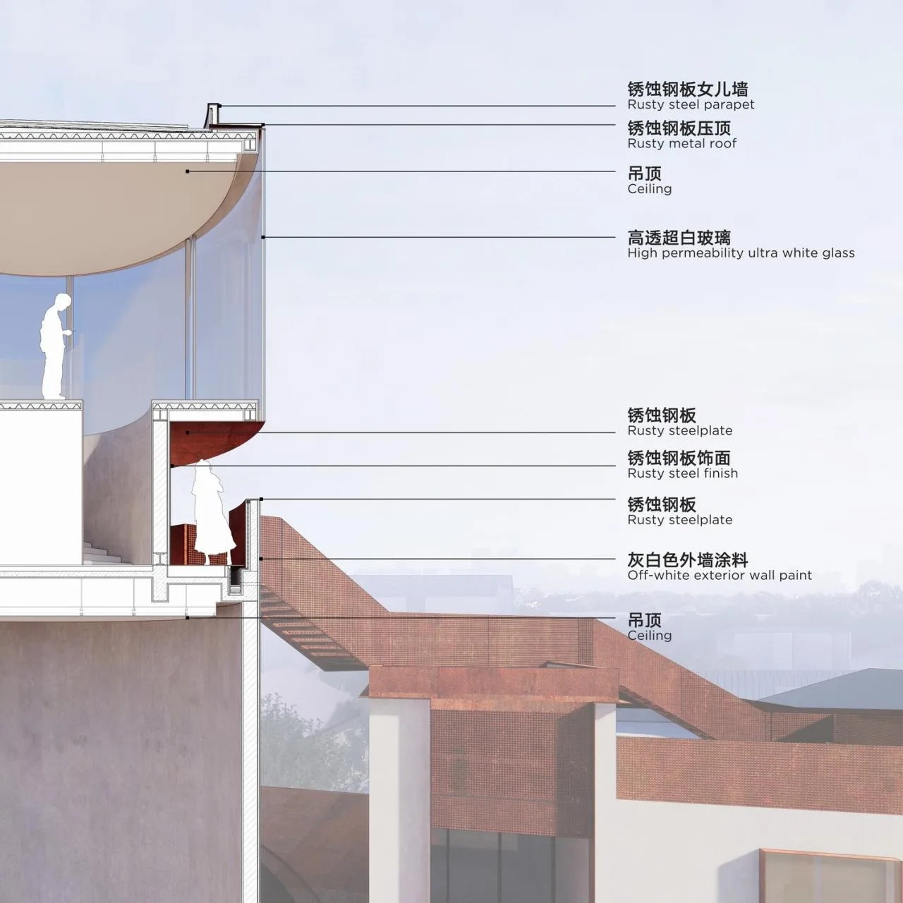 Glass platform wall node at the top of the silo © line+