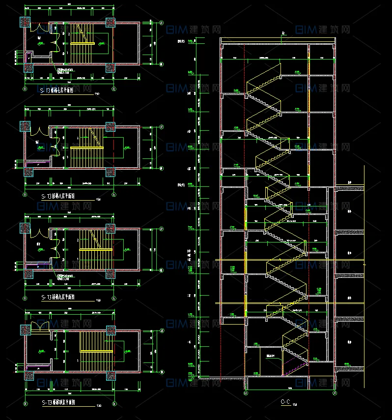 44 sets of CAD floor plans, sectional drawings, detailed drawings, ordinary stairs, scissor stairs, DWG format drawings