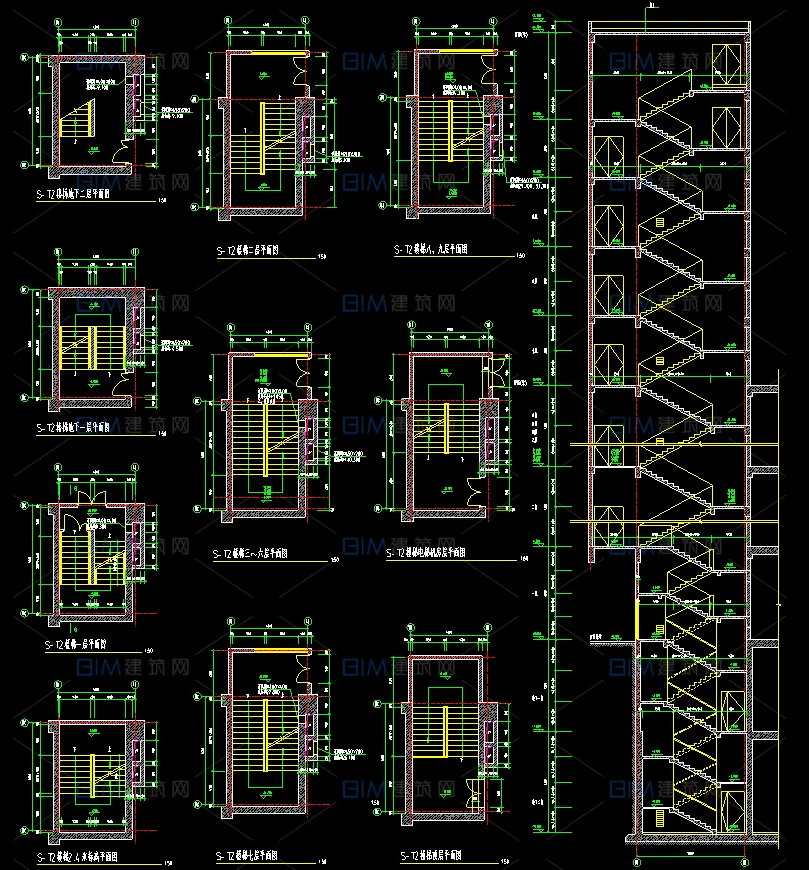 44 sets of CAD floor plans, sectional drawings, detailed drawings, ordinary stairs, scissor stairs, DWG format drawings
