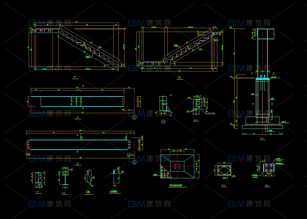 23 sets of steel structure evacuation stairs, outdoor steel ladder CAD detailed drawings in DWG format
