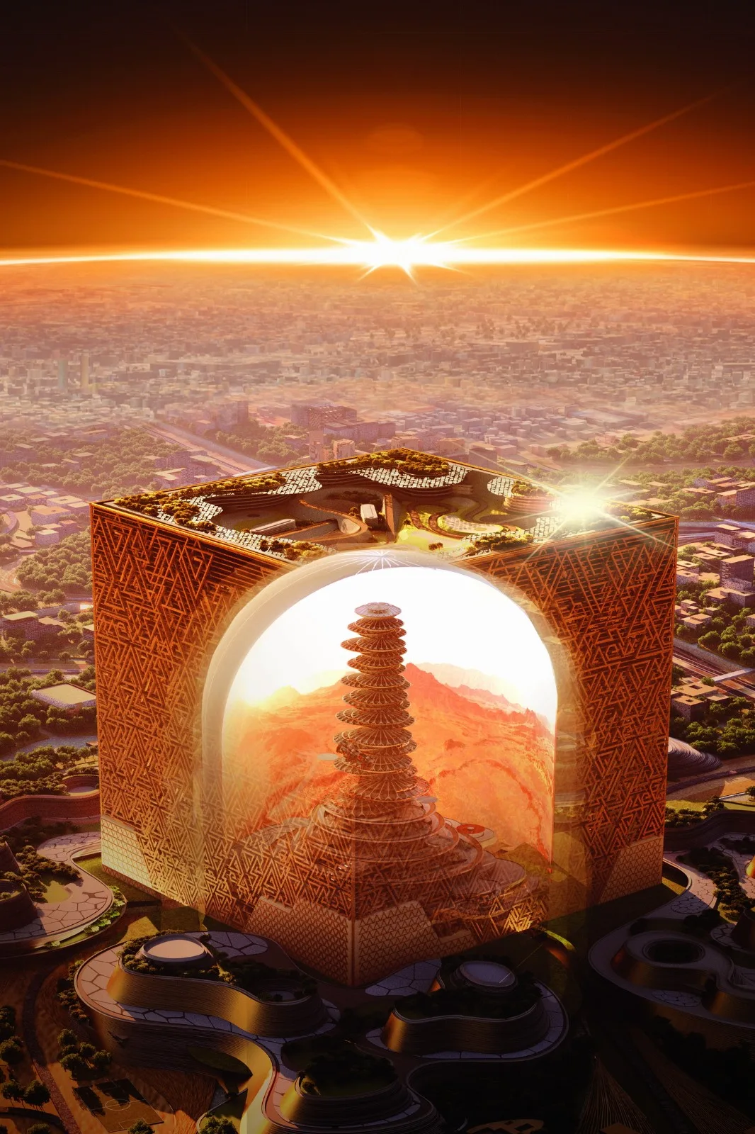 BIM Architecture | Saudi Arabia's New Brain Hole: Cube Building with Dome Tower Inside