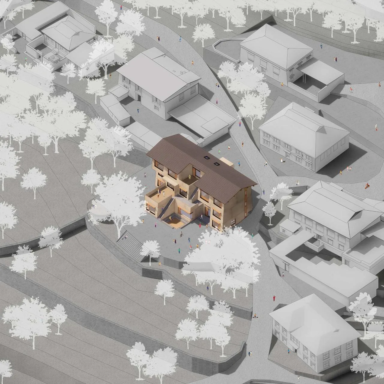 BIM architecture | Diaolou at the foot of snow mountain - Xizang Gama Xika homestay/hyperSity Architects