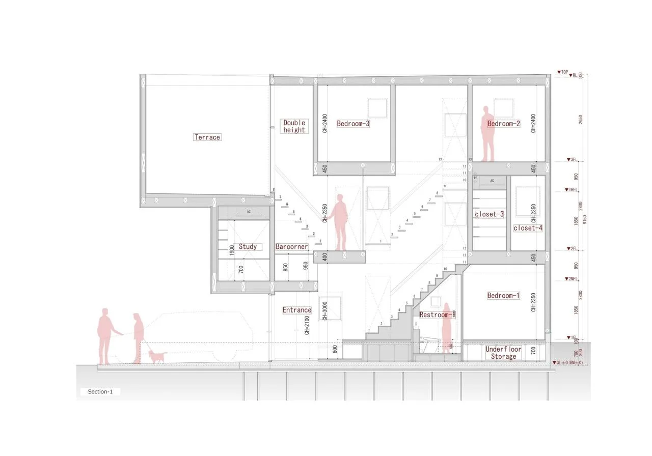 BIM architecture | staggered cantilever structure, Shimouma residential/I.R.A