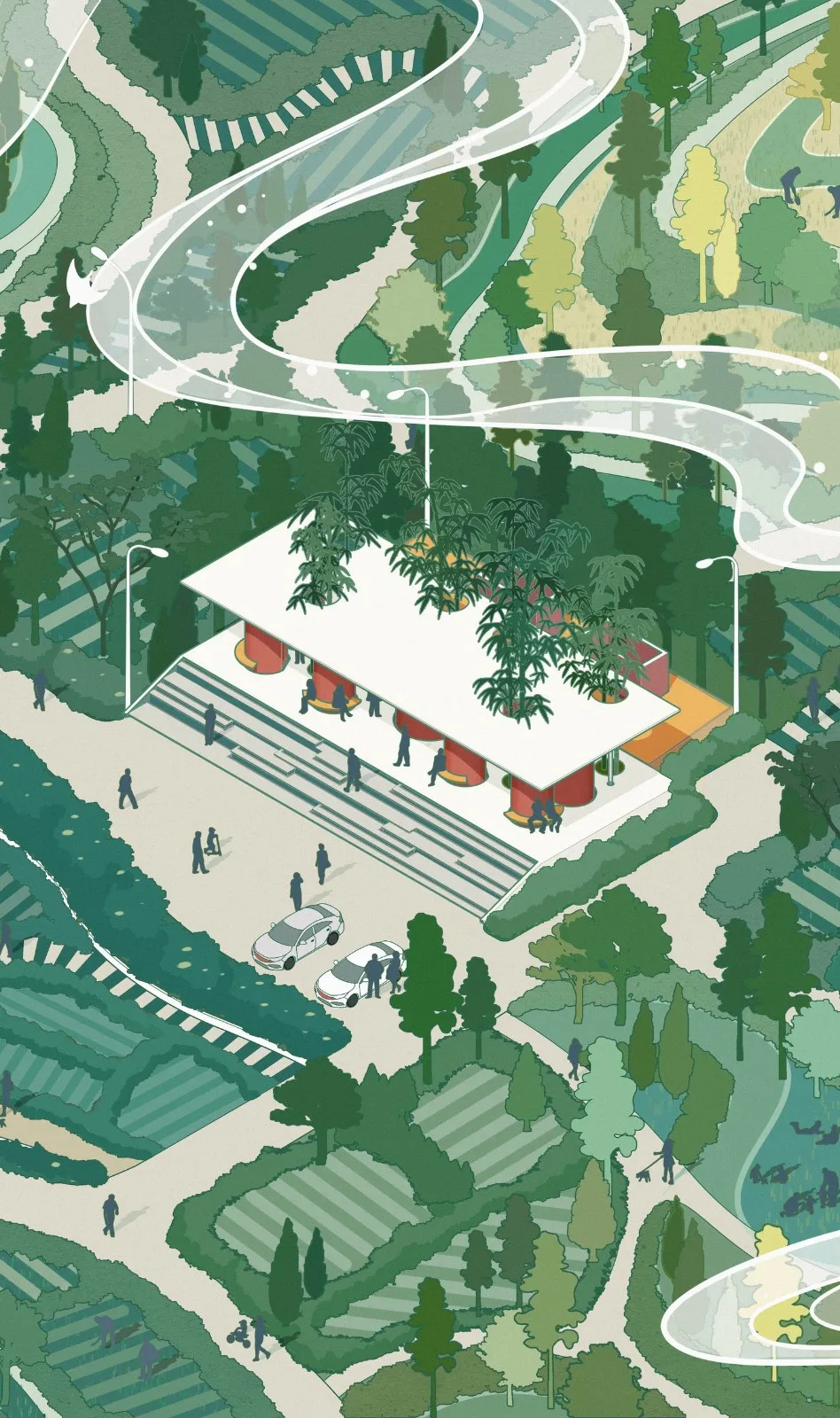 BIM Architecture | Bamboo Shadow Swinging Non Gender Public Restrooms: Anshi Roll Toilet/Row Building