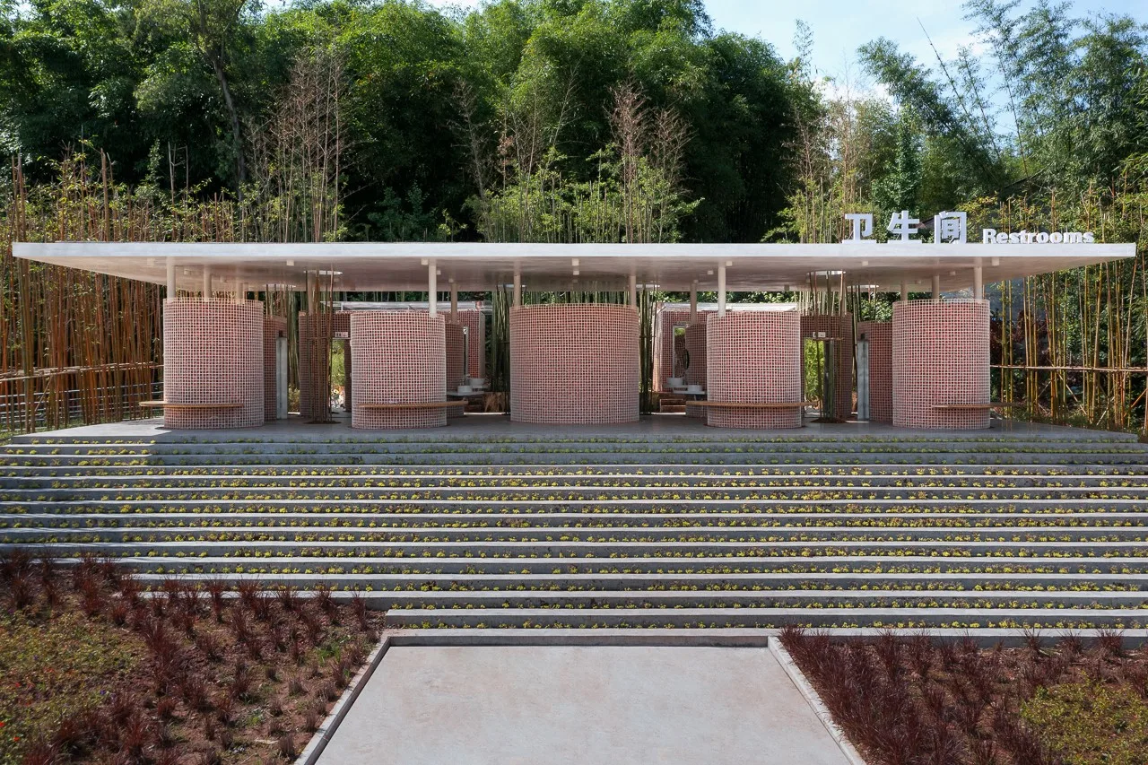 BIM Architecture | Bamboo Shadow Swinging Non Gender Public Restrooms: Anshi Roll Toilet/Row Building