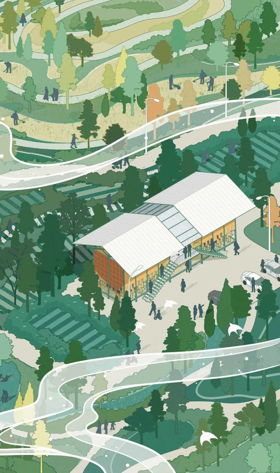 BIM Architecture | Brown Toilet Facing Flower Sea/Row Building