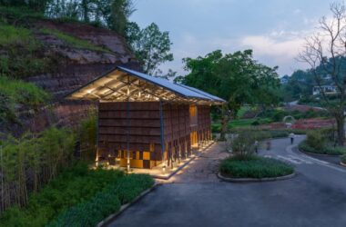 BIM Architecture: Brown Toilet Overlooking Flower Field and Row Houses-BIM WORLD