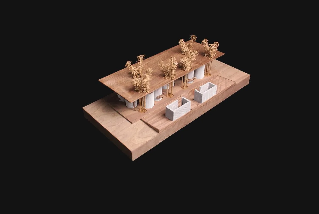 BIM Architecture | Bamboo Shadow Swinging Non Gender Public Restrooms: Anshi Roll Toilet/Row Building