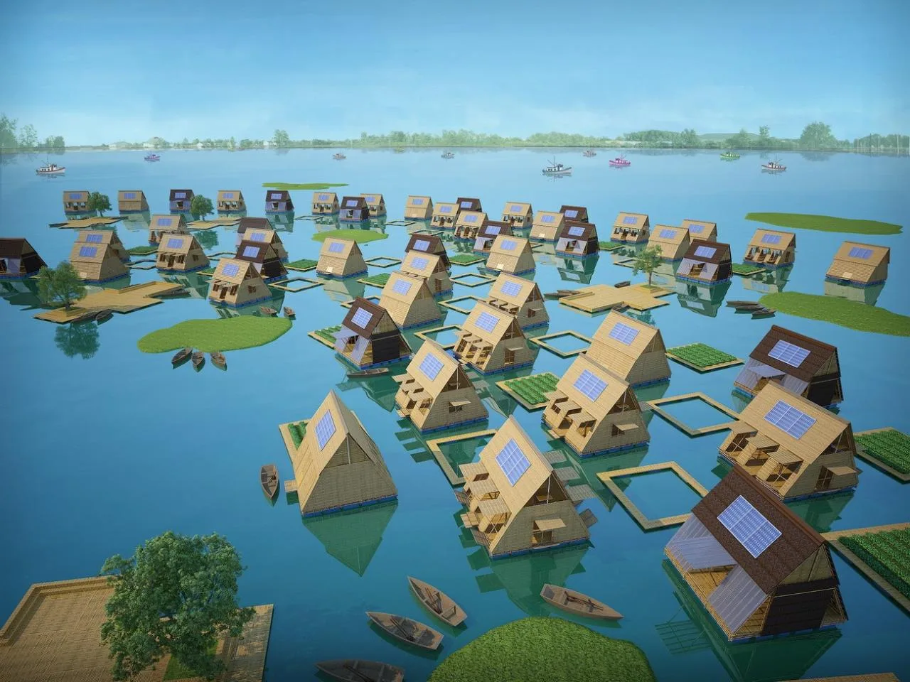 BIM Architecture | Adapting to Climate Change, Floating Bamboo Houses/H& P Architects