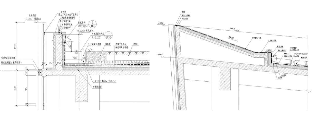 Roof drainage gutter schematic