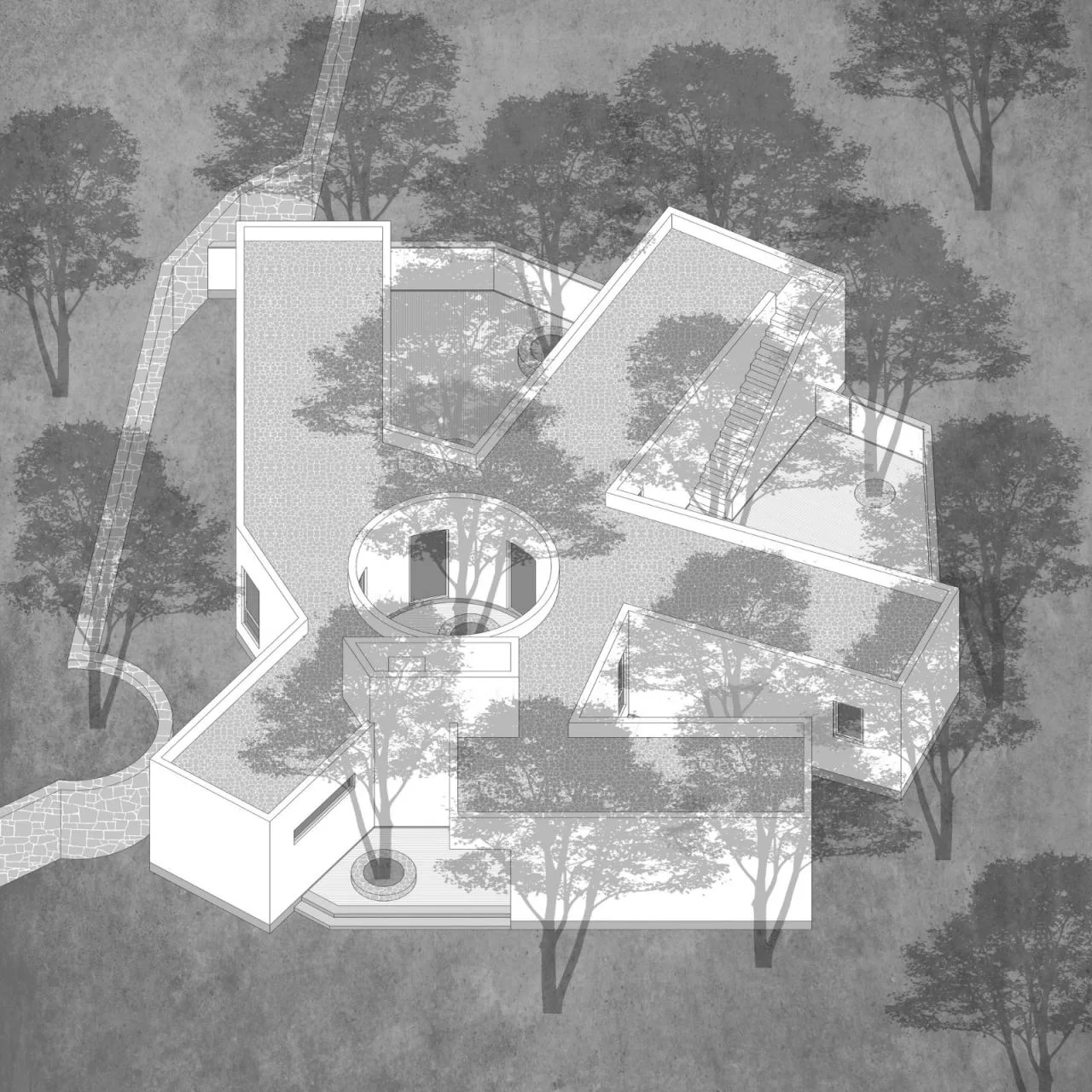 BIM architecture | Yard under longan tree/on-site buildings
