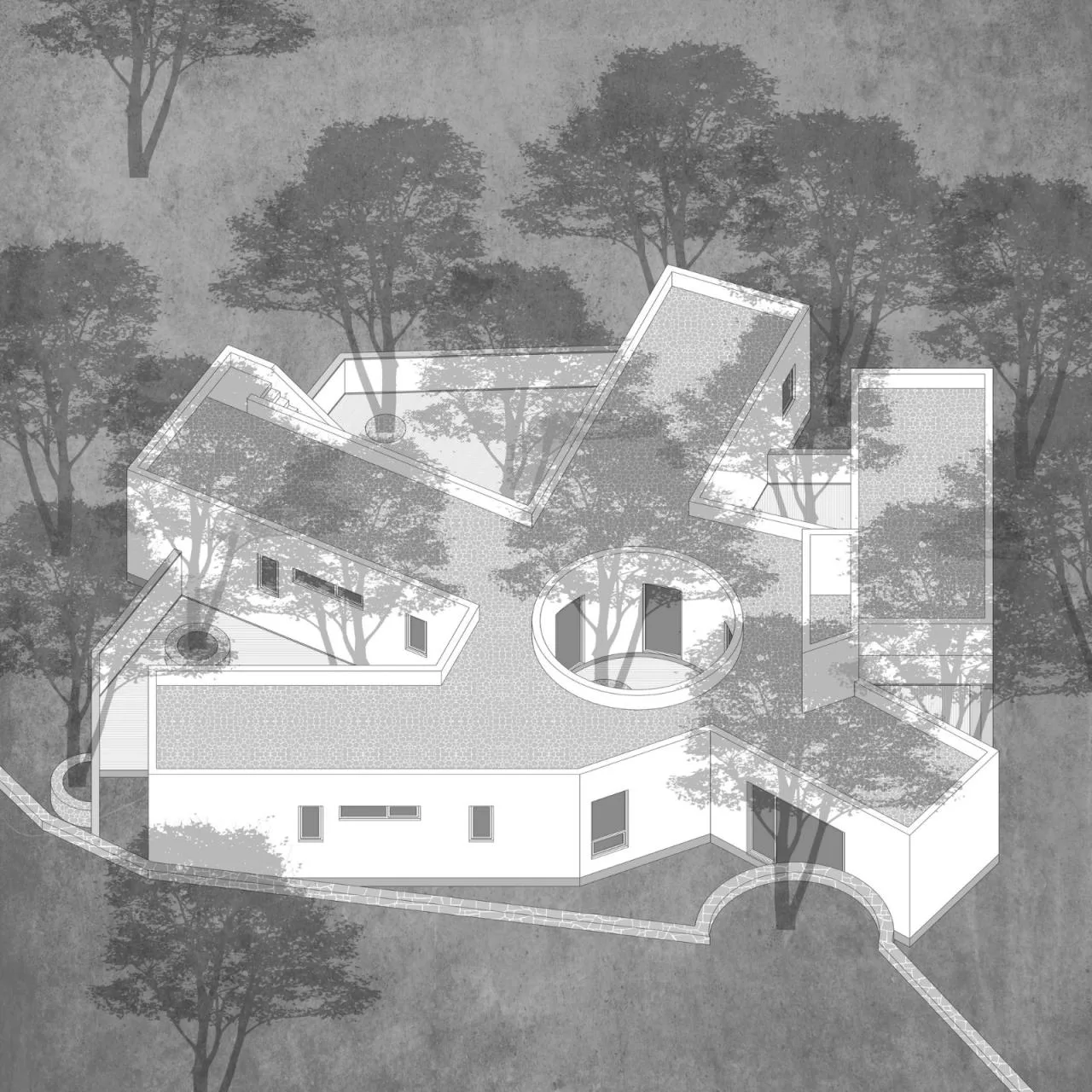 BIM architecture | Yard under longan tree/on-site buildings