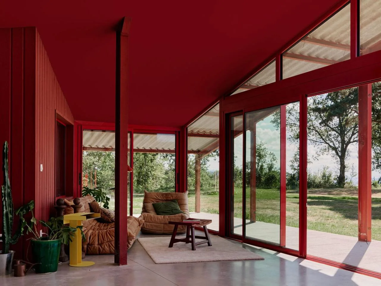 A serene vacation home design with red gemstones hidden in a lush and magnificent environment
