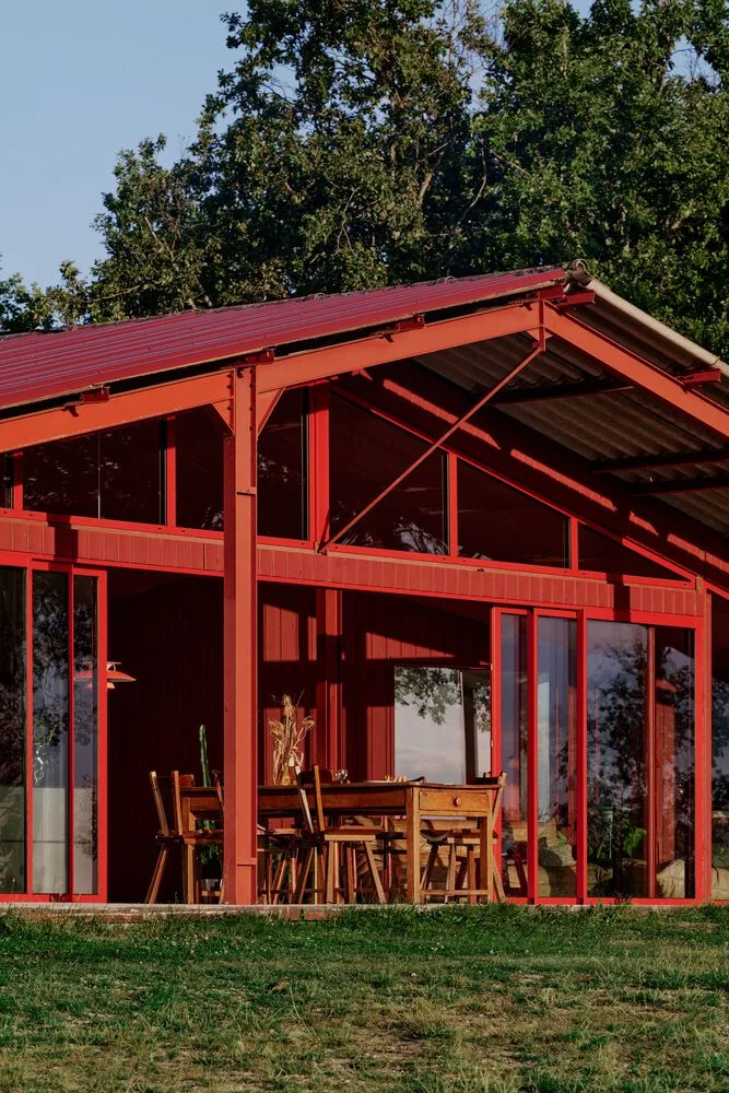 A serene vacation home design with red gemstones hidden in a lush and magnificent environment
