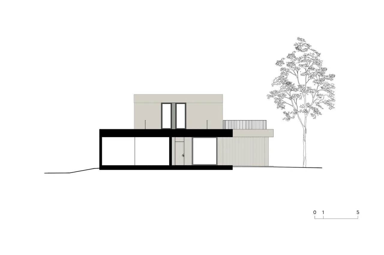 A minimalist villa design with warm, natural, smooth details, simple linear symmetry rhythm