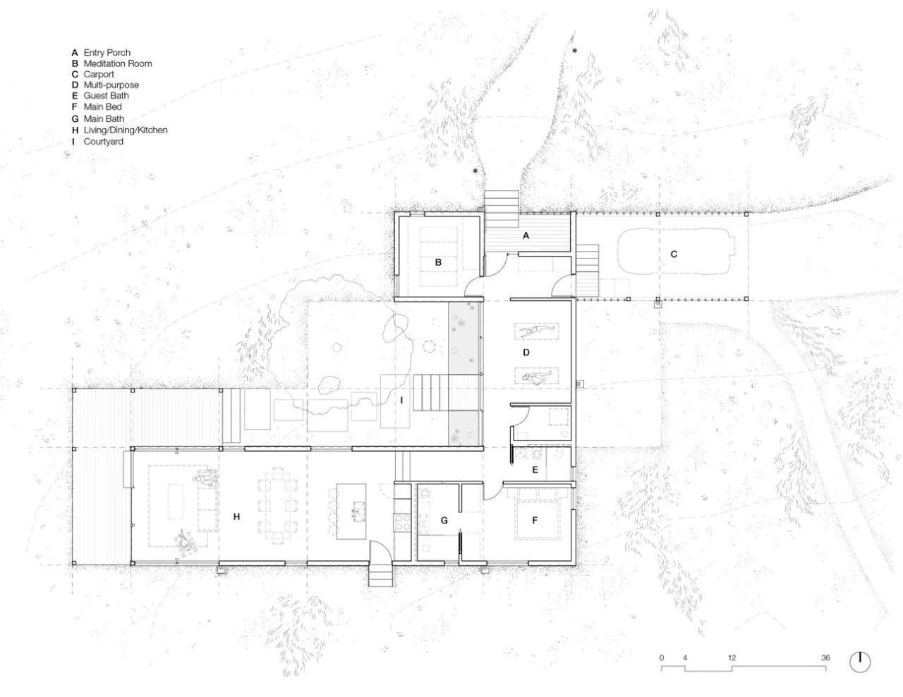 A meditation house floating on the grass, a vacation home design for Zen meditation