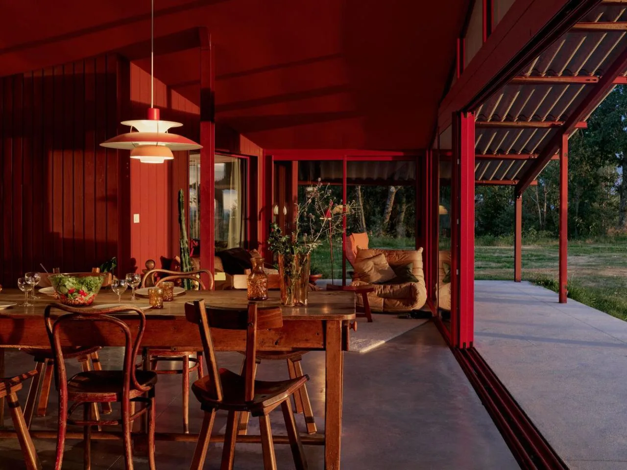 A serene vacation home design with red gemstones hidden in a lush and magnificent environment