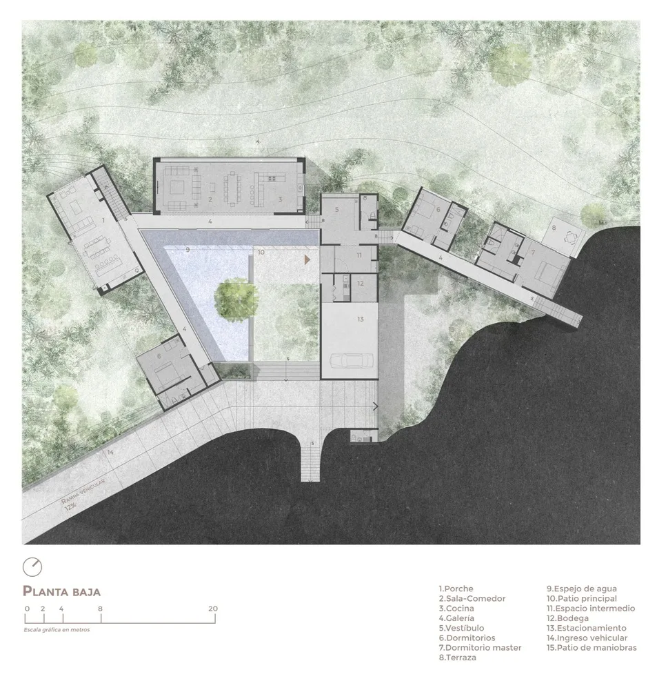 Villa design for observing landscape dynamics and experiencing natural emotions from different angles