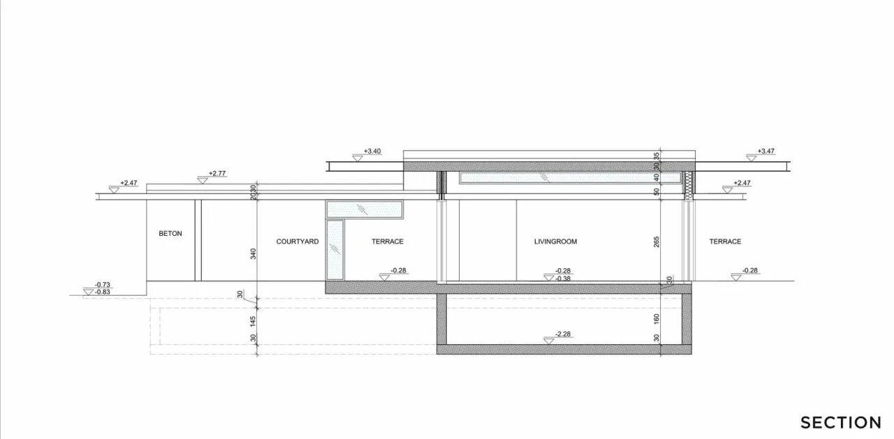 Design of a vacation villa combining concrete and glass for houses flowing through the forest