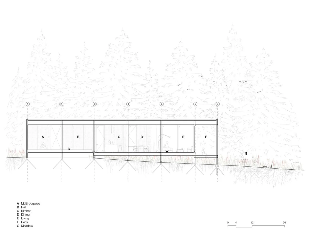 A meditation house floating on the grass, a vacation home design for Zen meditation