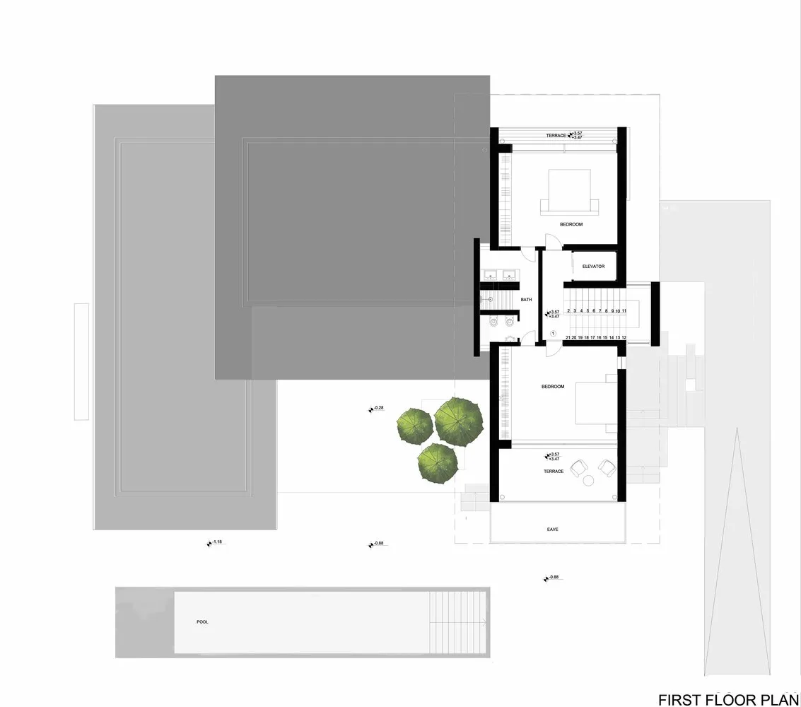 Design of a vacation villa combining concrete and glass for houses flowing through the forest